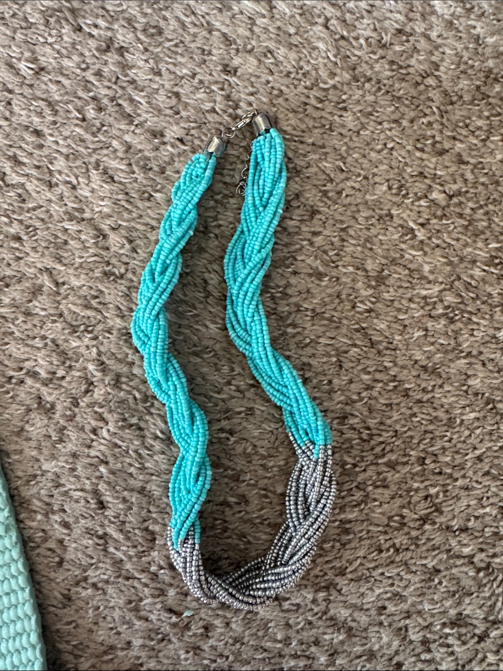 Turquoise and Silver Twisted Beaded Necklace - Women Jewelry